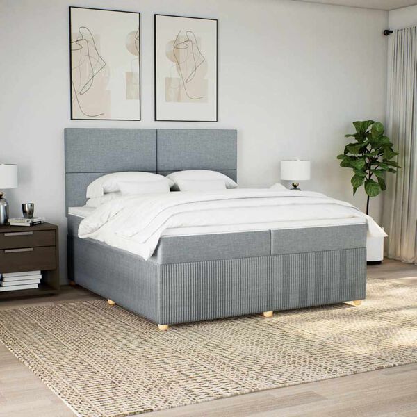 vidaXL Cama box spring con colch&oacute;n tela gris claro 200x200 cm