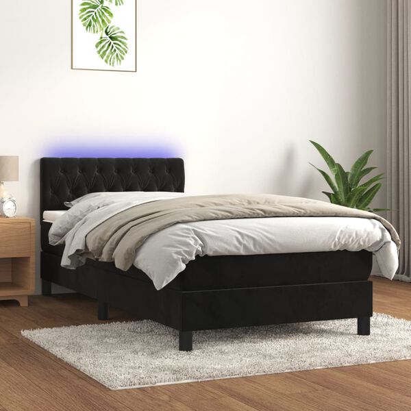 vidaXL Cama box spring colch&oacute;n y LED terciopelo negro 90x200 cm