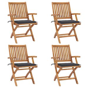vidaXL Sillas plegables con cojines, 4 unidades, madera maciza de teca.