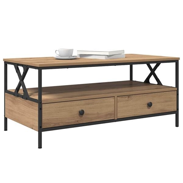 vidaXL Mesa de Caf&eacute; with Drawer Roble artisan 100 x 51 x 45 cm