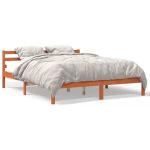 vidaXL Cama sin colch&oacute;n madera maciza de pino marr&oacute;n cera 160x200 cm