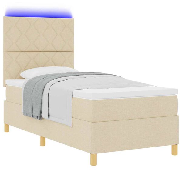 vidaXL Cama tipo Box Spring con colch&oacute;n Crema 90 x 200 cm tela