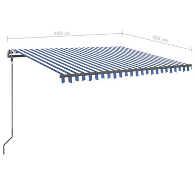 vidaXL Toldo retráctil manual con postes azul y blanco 4x3,5 m
