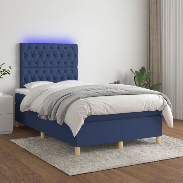 vidaXL Cama box spring con colch&oacute;n y LED tela azul 120x200 cm