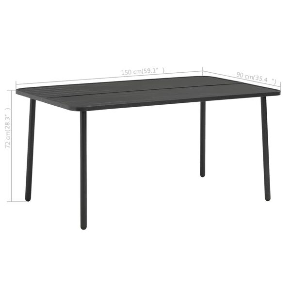 vidaXL Mesa de jardín de acero gris oscuro 150x90x72 cm