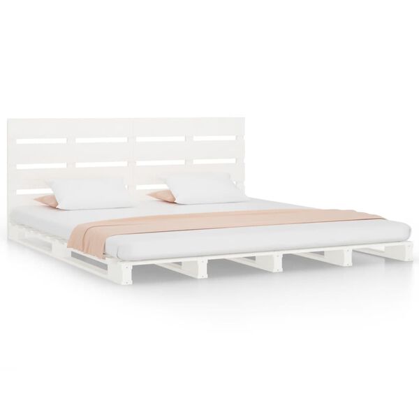vidaXL Estructura de cama sin colch&oacute;n madera de pino blanco 135x190 cm