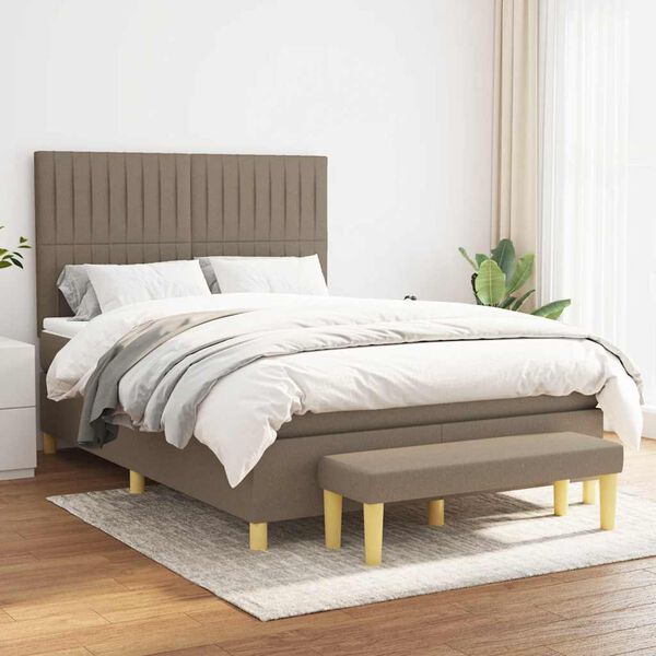 vidaXL Cama box spring con colch&oacute;n tela gris taupe 140x190 cm