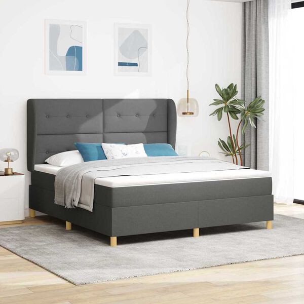 vidaXL Cama con Somier y Colch&oacute;n Gris Oscuro 90x190 cm de Tela tela