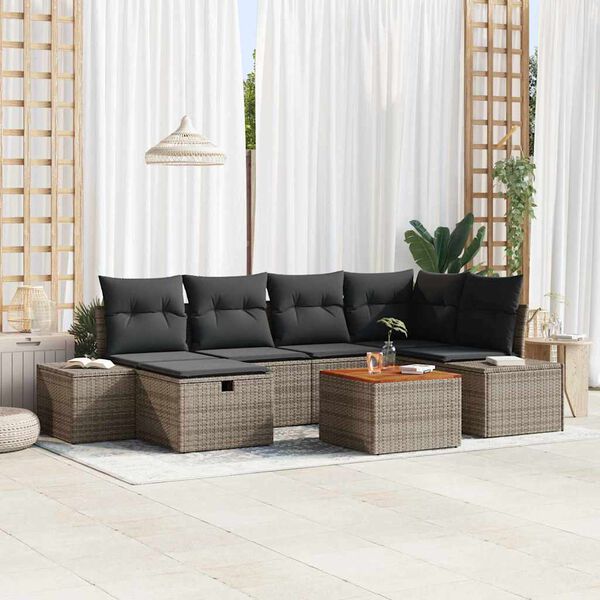 vidaXL Conjunto de sof&aacute;s de jard&iacute;n 7 pcs Gris rat&aacute;n sint&eacute;tico