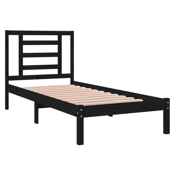 vidaXL Estructura de cama madera maciza individual negra 75x190 cm