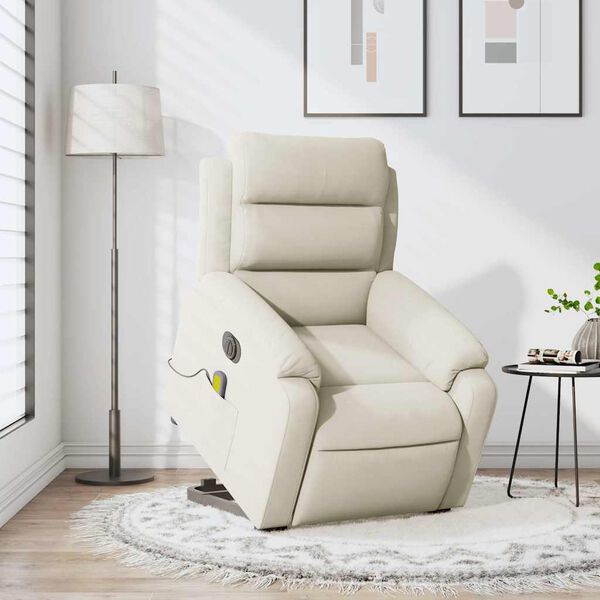 vidaXL Sillón reclinable de masaje eléctrico elevable terciopelo crema