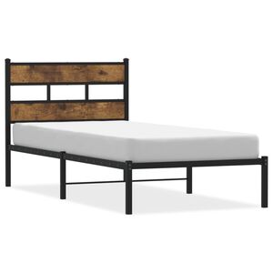 vidaXL Estructura de cama sin colch&oacute;n metal roble ahumado 75x190 cm