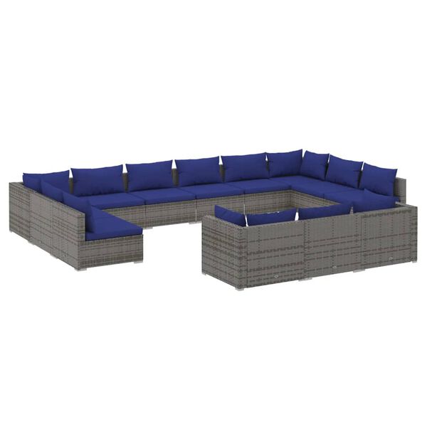 vidaXL Set de muebles de jardín 13 pzas y cojines ratán sintético gris