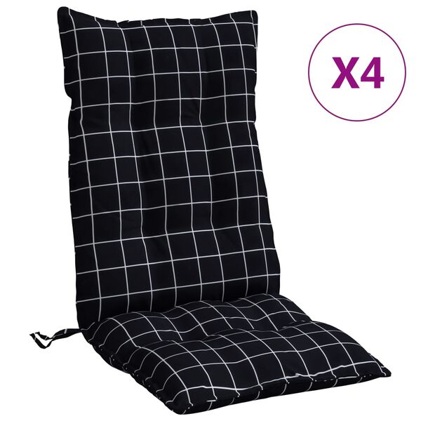 vidaXL Cojines para silla respaldo alto 4 uds tela a cuadros negro