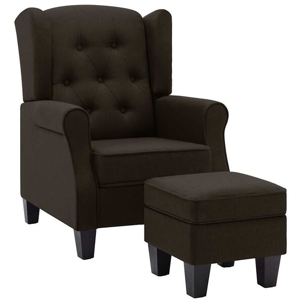 vidaXL Sill&oacute;n con reposapi&eacute;s de tela marr&oacute;n oscuro