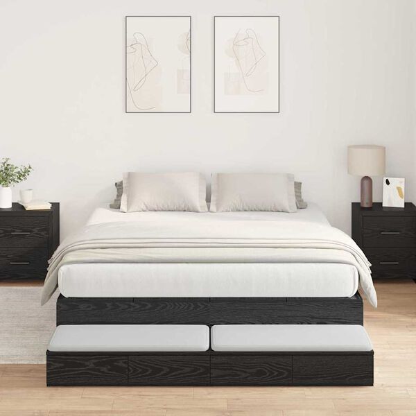 vidaXL Cama con almacenamiento Roble Negro 150 cm Madera contrachapada