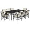vidaXL Set de comedor de jard&iacute;n 9 pzas y cojines rat&aacute;n sint&eacute;tico negro