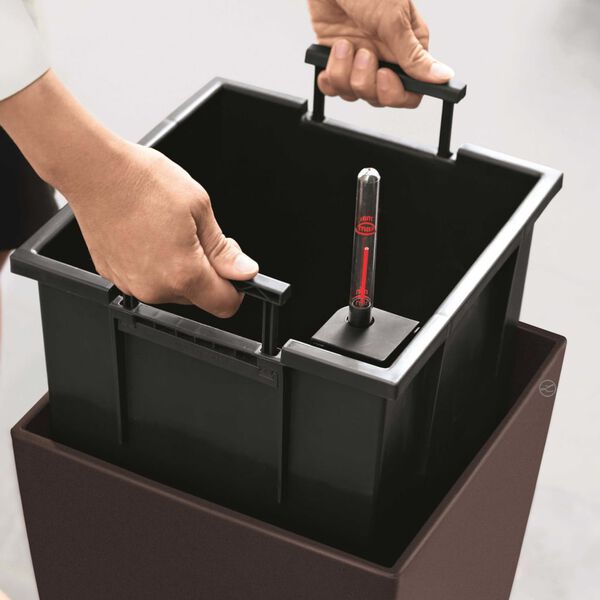 LECHUZA Macetero Cubico 40 ALL-IN-ONE gris taupe brillante