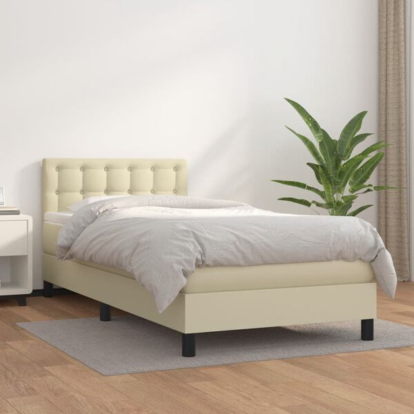 vidaXL Cama box spring con colch&oacute;n cuero sint&eacute;tico crema 90x190 cm