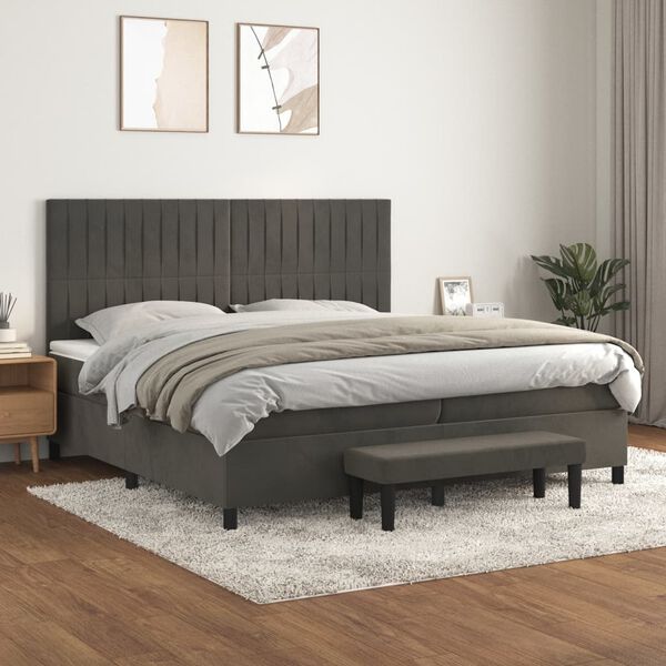 vidaXL Cama box spring con colch&oacute;n terciopelo gris oscuro 200x200 cm