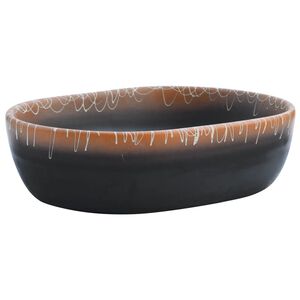 vidaXL Lavabo sobre encimera ovalado cer&aacute;mica negro naranja 47x33x13cm