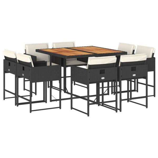 vidaXL Set de comedor de jard&iacute;n 9 pzas y cojines rat&aacute;n sint&eacute;tico negro