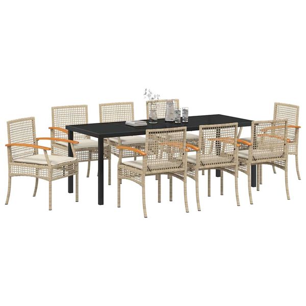 vidaXL Conjunto de Comedor de Jard&iacute;n 9 pcs Beige rat&aacute;n sint&eacute;tico