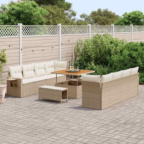 vidaXL Conjunto de sof&aacute; de jard&iacute;n 11 pcs Beige y Crema rat&aacute;n sint&eacute;tico