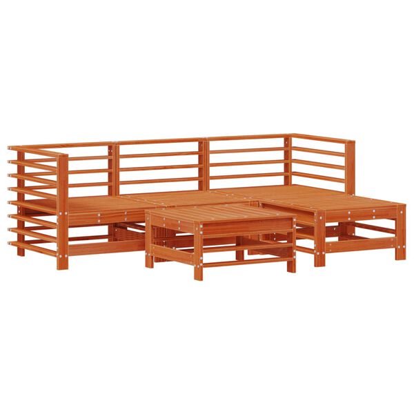 vidaXL Conjunto de Sof&aacute;s de Jard&iacute;n 5 pcs Marr&oacute;n Cera Pino macizo