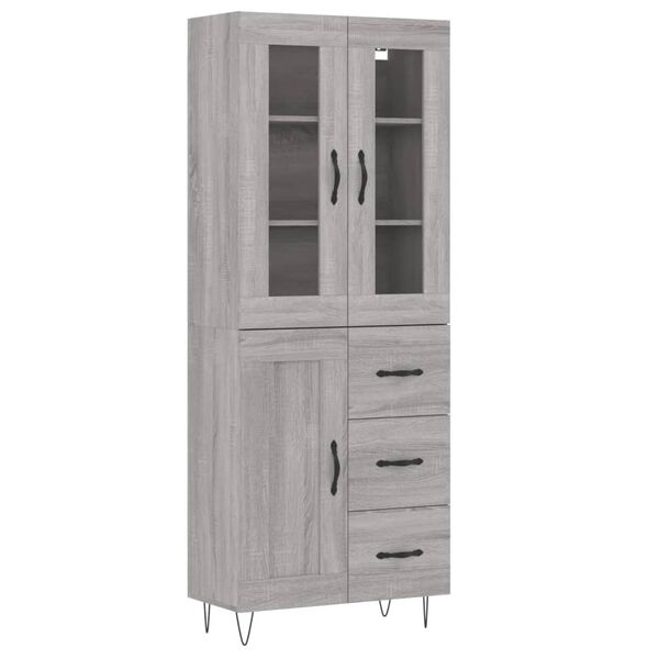 vidaXL Aparador alto madera contrachapada gris sonoma 69,5x34x180 cm