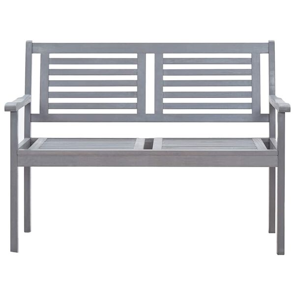 vidaXL Banco de jard&iacute;n 2 plazas madera eucalipto gris y coj&iacute;n 120 cm