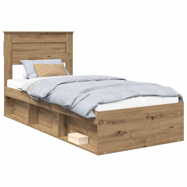 vidaXL Estructura de cama con cabecera Roble Artesanal 90 x 190 cm