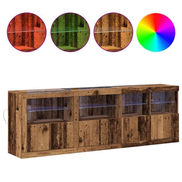 vidaXL Aparador LED Madera vieja 202 x 37 x 67 cm Madera de ingenier&iacute;a