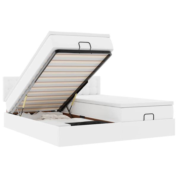 vidaXL Estructura de cama otomana con colchones cuero sintético blanco