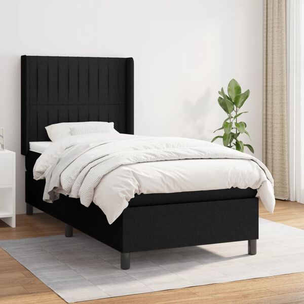 vidaXL Cama box spring con colch&oacute;n tela negro 90x190 cm