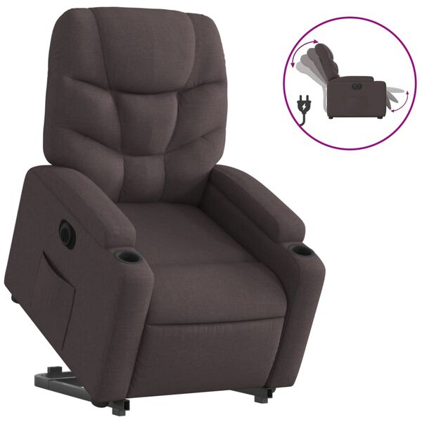 vidaXL Sillón eléctrico reclinable elevable de tela marrón oscuro
