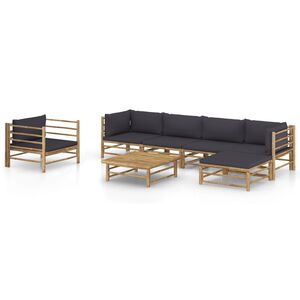 vidaXL Set de muebles de jard&iacute;n 7 piezas bamb&uacute; con cojines gris oscuro
