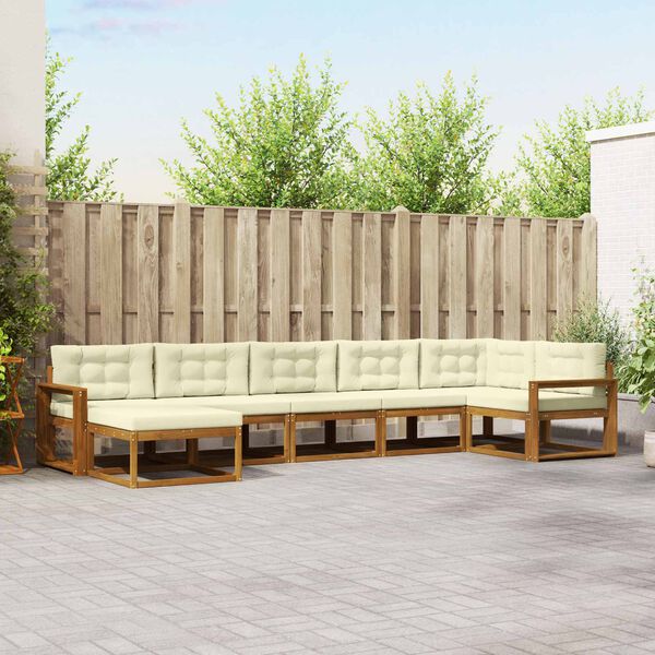 vidaXL Conjunto de sof&aacute;s de exterior con coj&iacute;n 7 pcs Natural y Crema