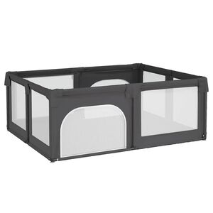 vidaXL Parque para beb&eacute;s con 2 puertas tela Oxford gris oscuro