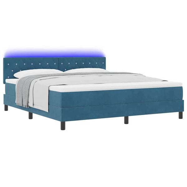vidaXL Cama Box Spring LED con LED Azul Oscuro 180 x 200 cm Terciopelo