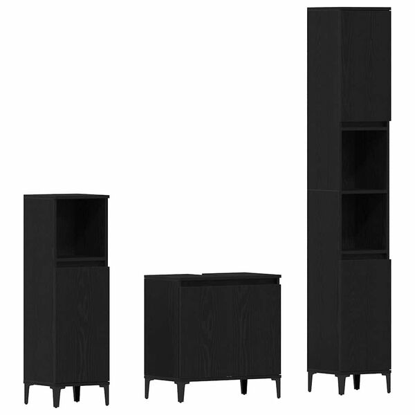 vidaXL Juego de muebles de baño Montaje en la pared 3 pcs Roble Negro