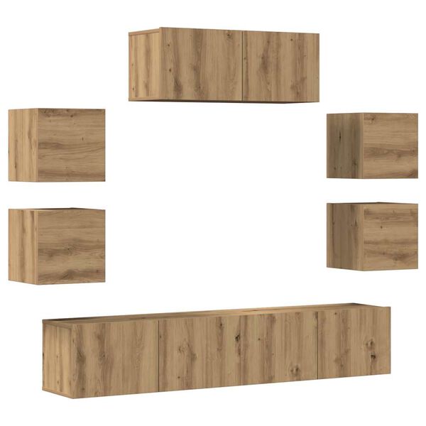 vidaXL Mueble para TV de pared madera contrachapada artesanal 7 piezas