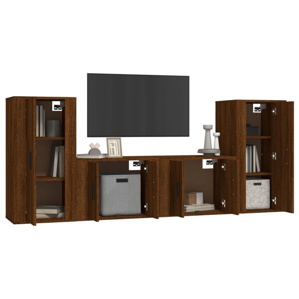 vidaXL Set de muebles para TV 4 pzas madera contrachapada marr&oacute;n roble