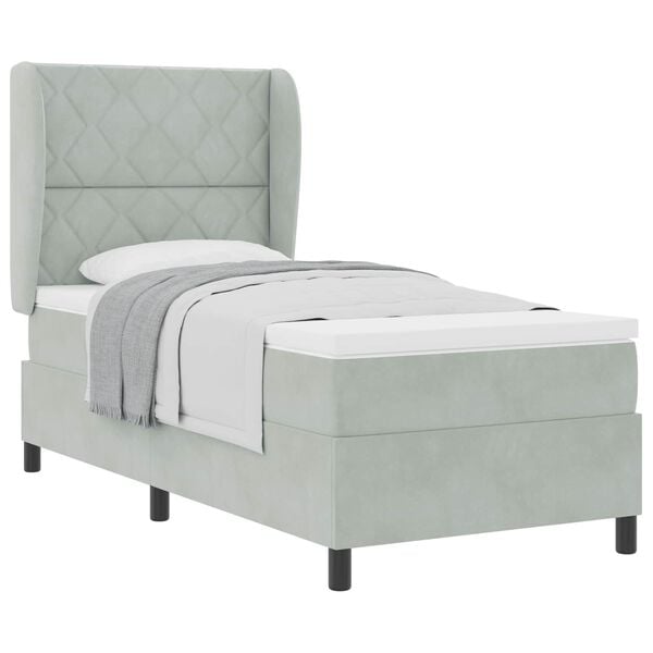 vidaXL Cama tipo Box Spring Gris Claro 200 x 90 cm Poli&eacute;ster