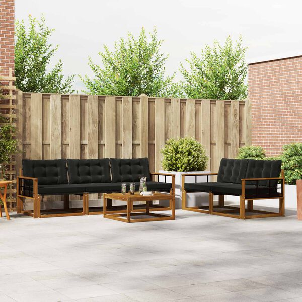 vidaXL Conjunto de sof&aacute;s de exterior con coj&iacute;n 6 pcs Natural y negro