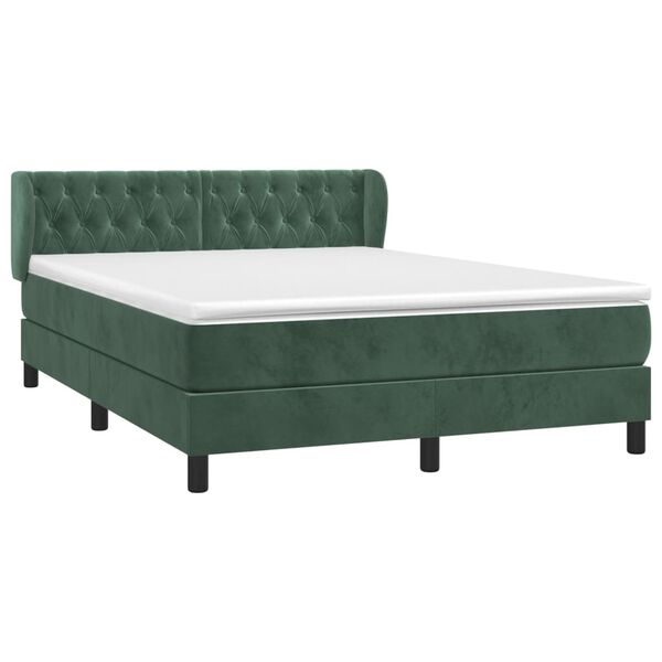 vidaXL Cama box spring con colch&oacute;n terciopelo verde oscuro 140x200 cm