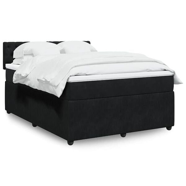 vidaXL Cama box spring con colch&oacute;n terciopelo negro 140x190 cm