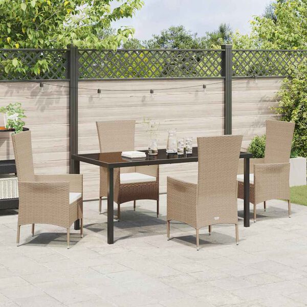 vidaXL Conjunto de Comedor de Jard&iacute;n 5 pcs Beige rat&aacute;n sint&eacute;tico