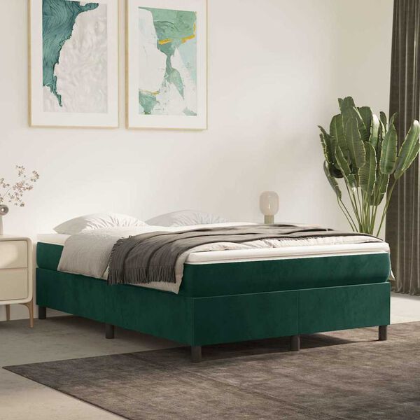 vidaXL Cama box spring con colch&oacute;n terciopelo verde oscuro 140x190 cm