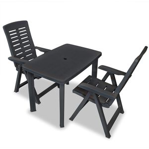 vidaXL Set de mesa y sillas de jard&iacute;n 3 piezas pl&aacute;stico gris antracita